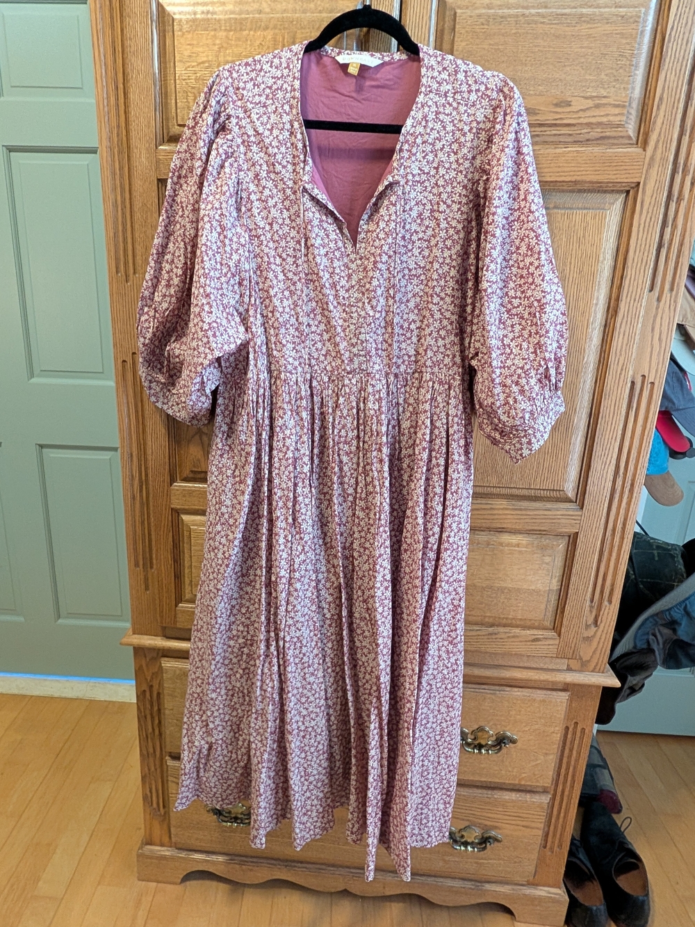 DownEast Dusty Rose Floral Puff Sleeve Midi Dress